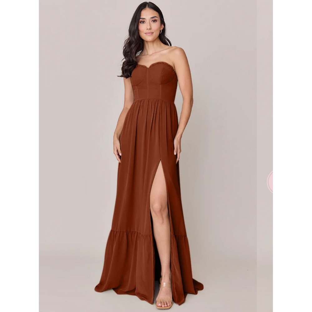 Revelry Valentina Chiffon Maxi Dress Strapless Sweetheart Bridesmaid Rust 8